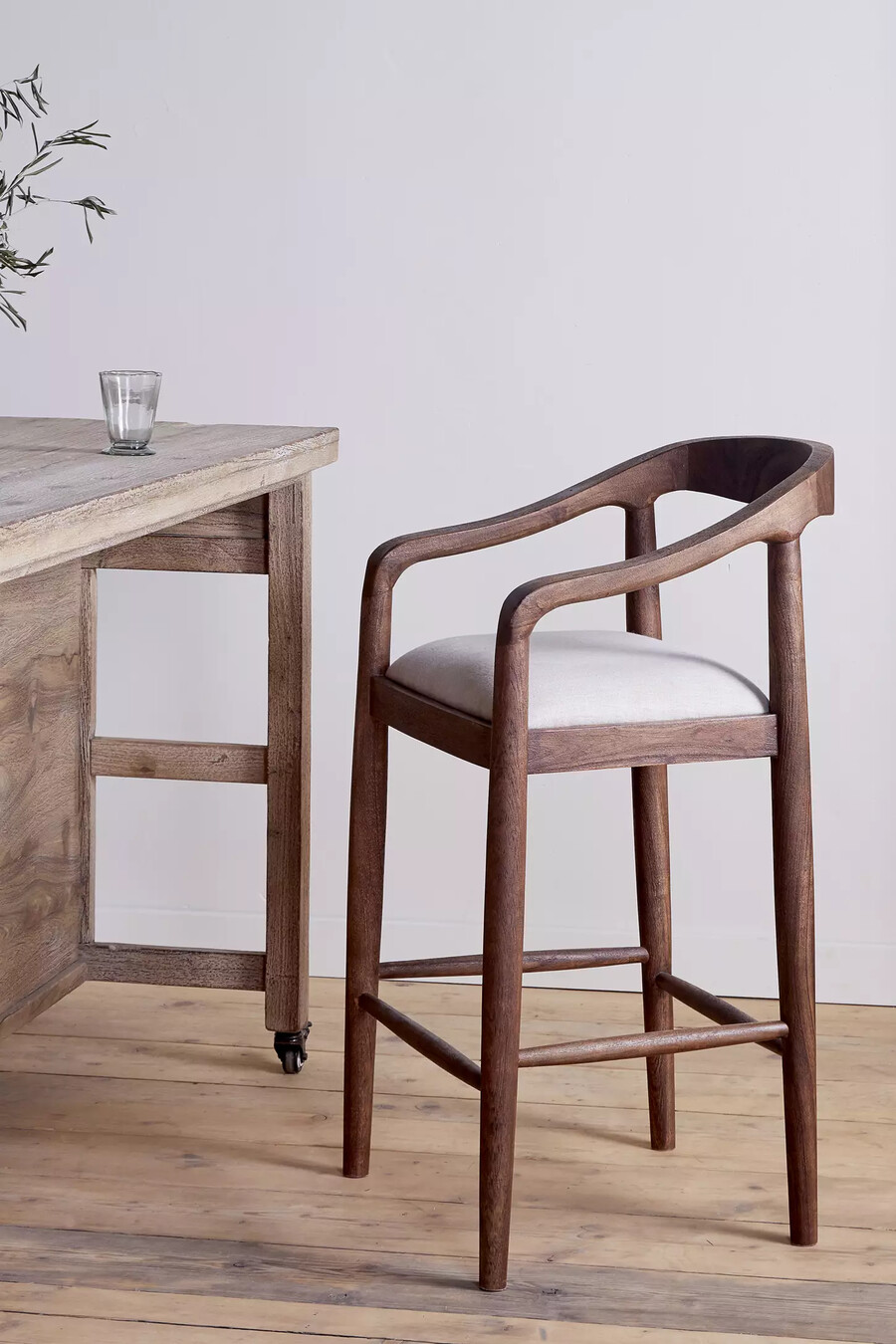 nkuku anbu acacia upholstered counter chair