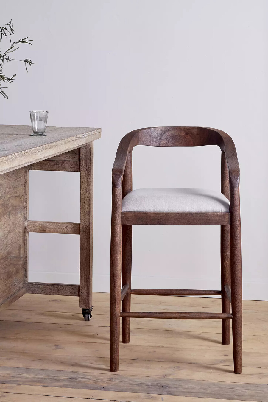 nkuku anbu acacia upholstered counter chair