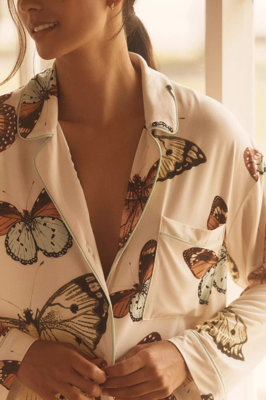 the briar piped long-sleeve pyjama shirt