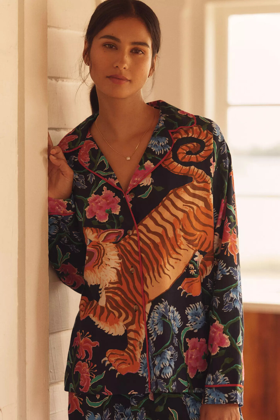 lyrebird long-sleeve flannel pyjama shirt
