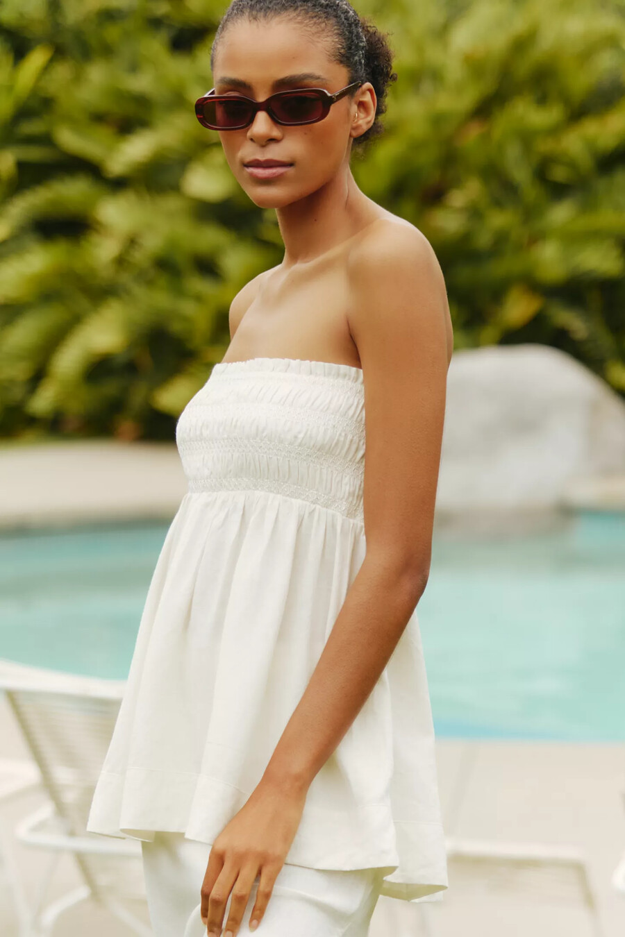 celandine linen smocked tank top
