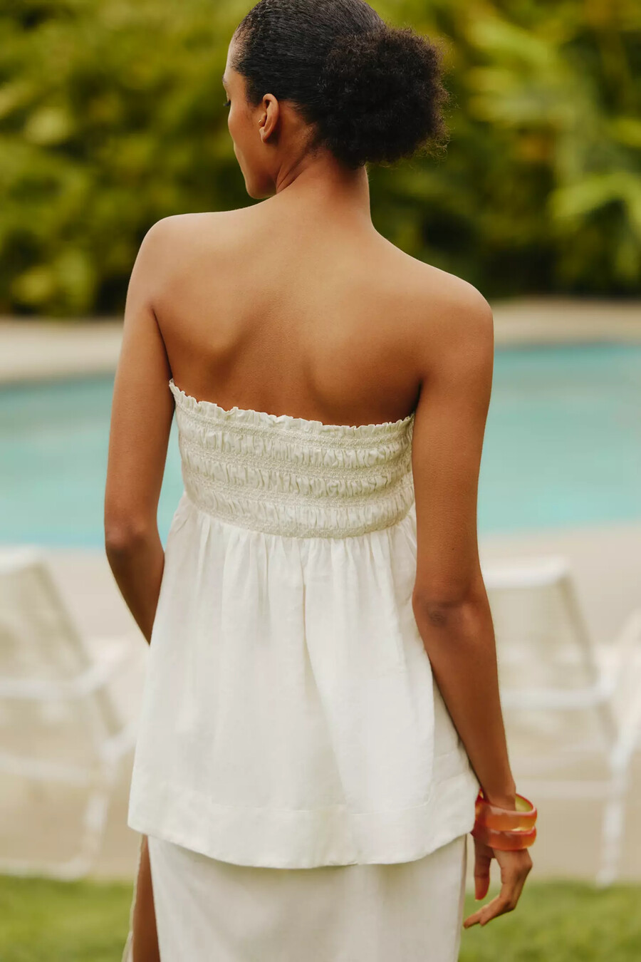 celandine linen smocked tank top