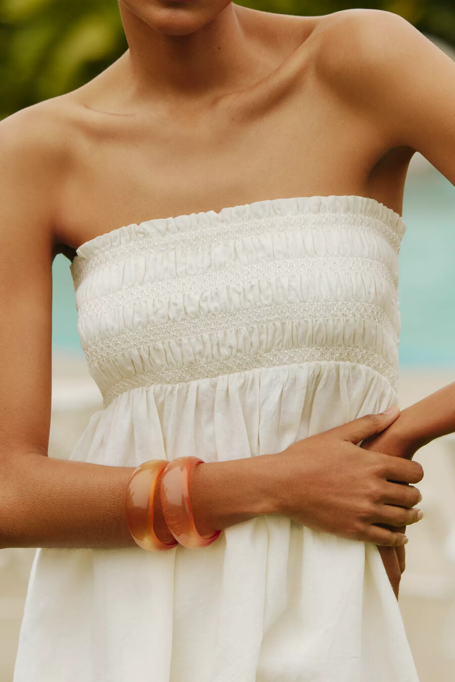 celandine linen smocked tank top