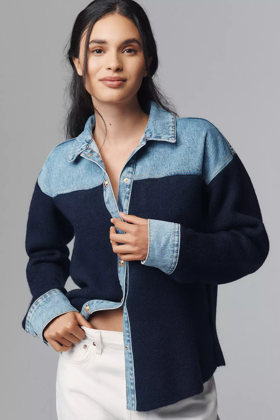 pilcro mixed media knit denim jacket