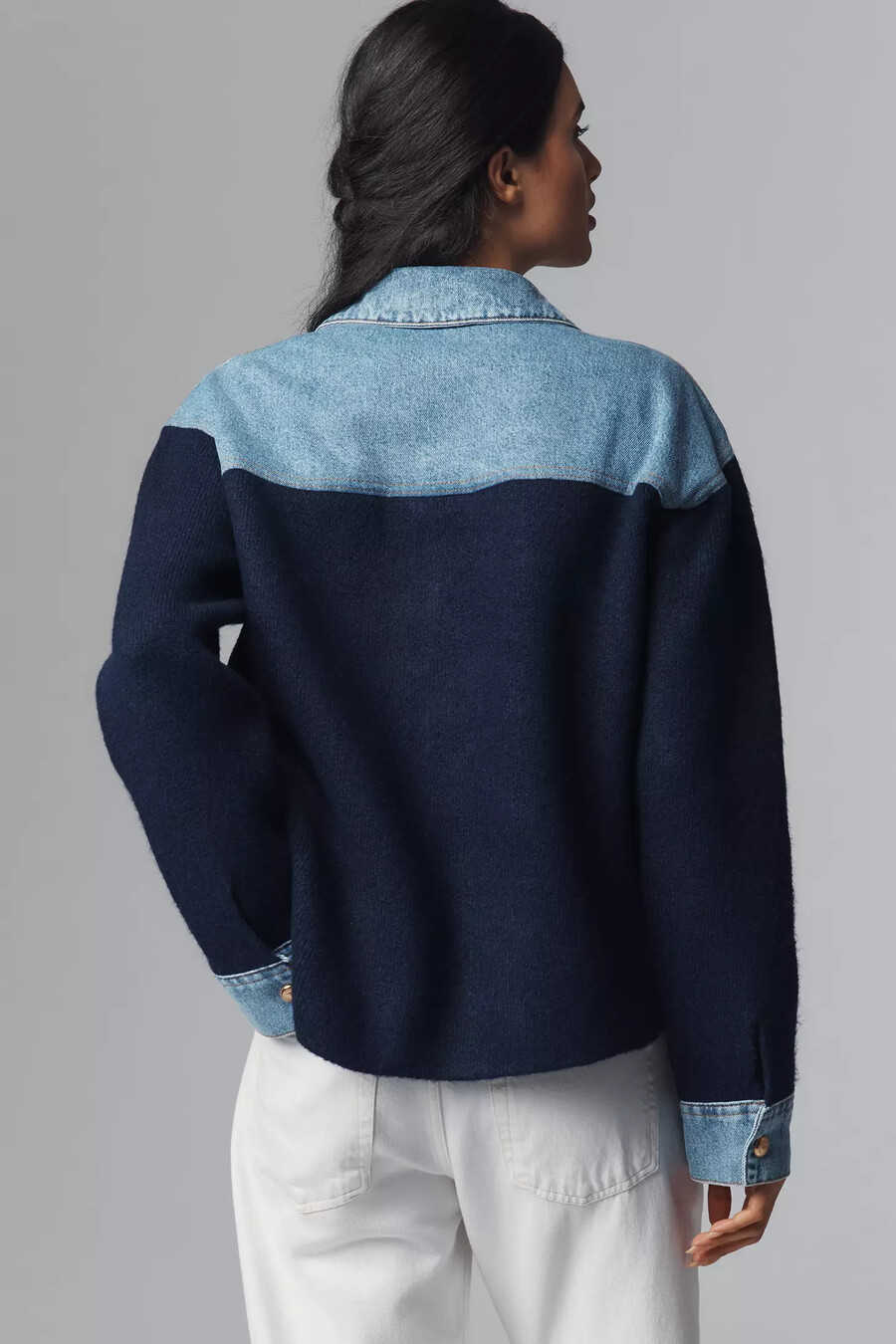 pilcro mixed media knit denim jacket