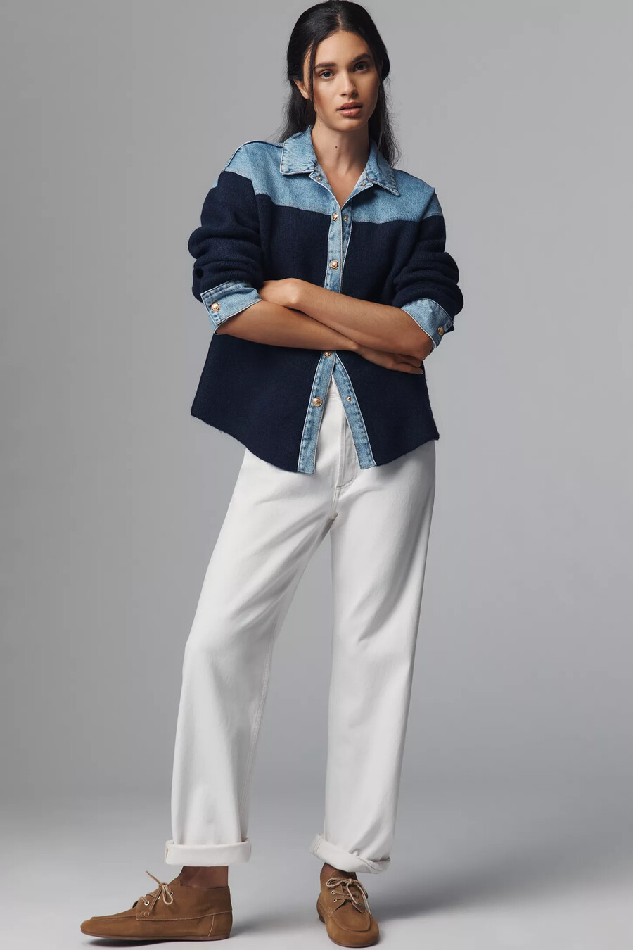 pilcro mixed media knit denim jacket