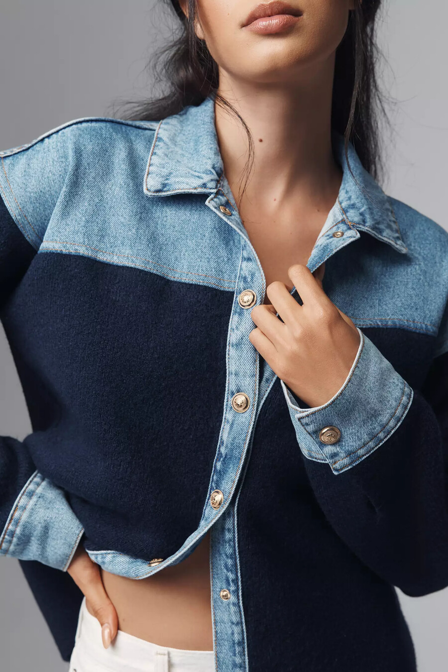 pilcro mixed media knit denim jacket
