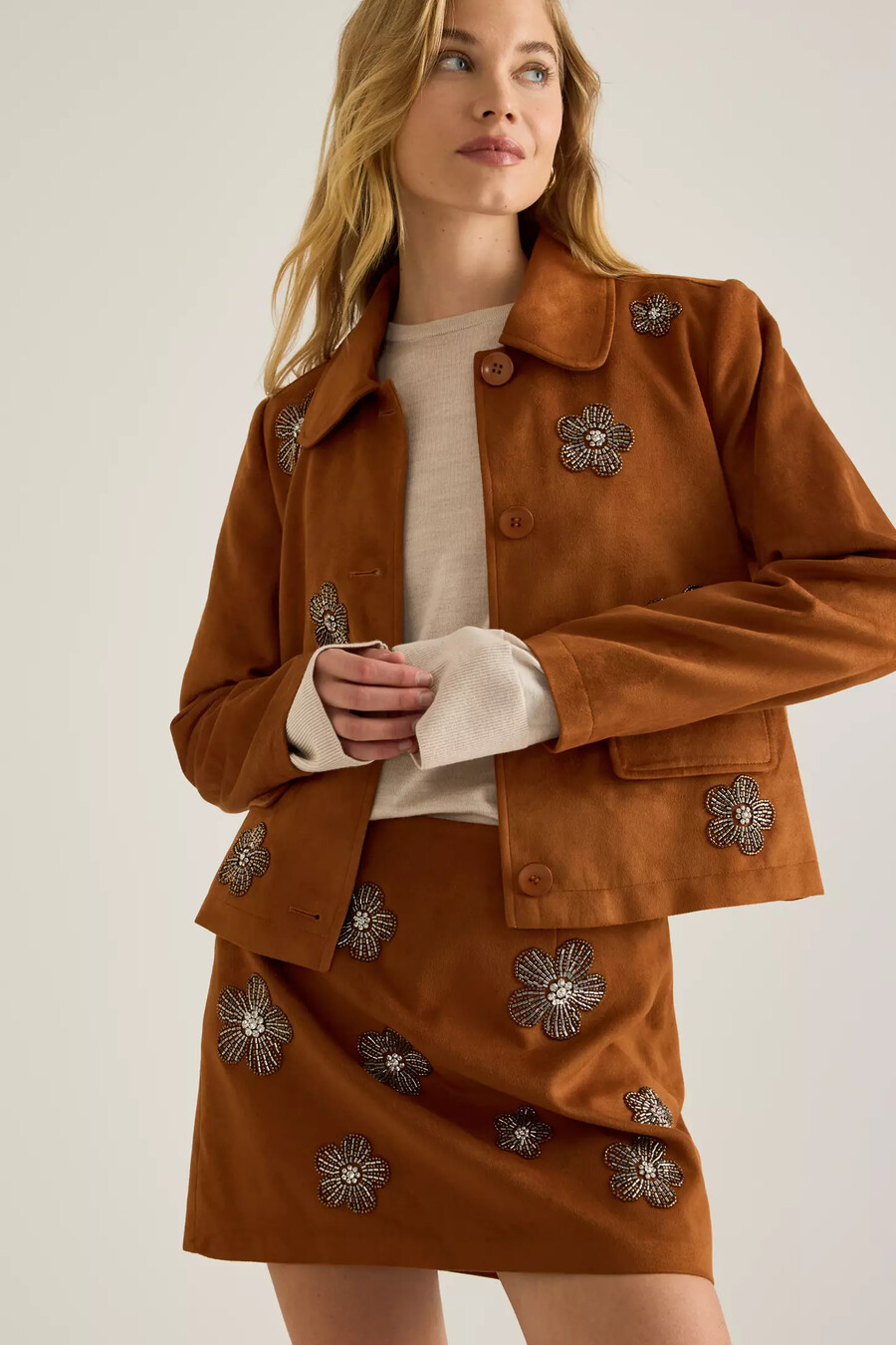 maeve embellished faux-suede jacket