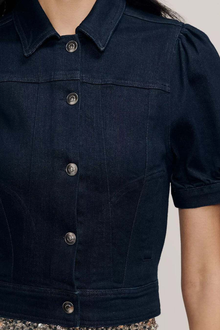 maeve crop puff-sleeve denim jacket