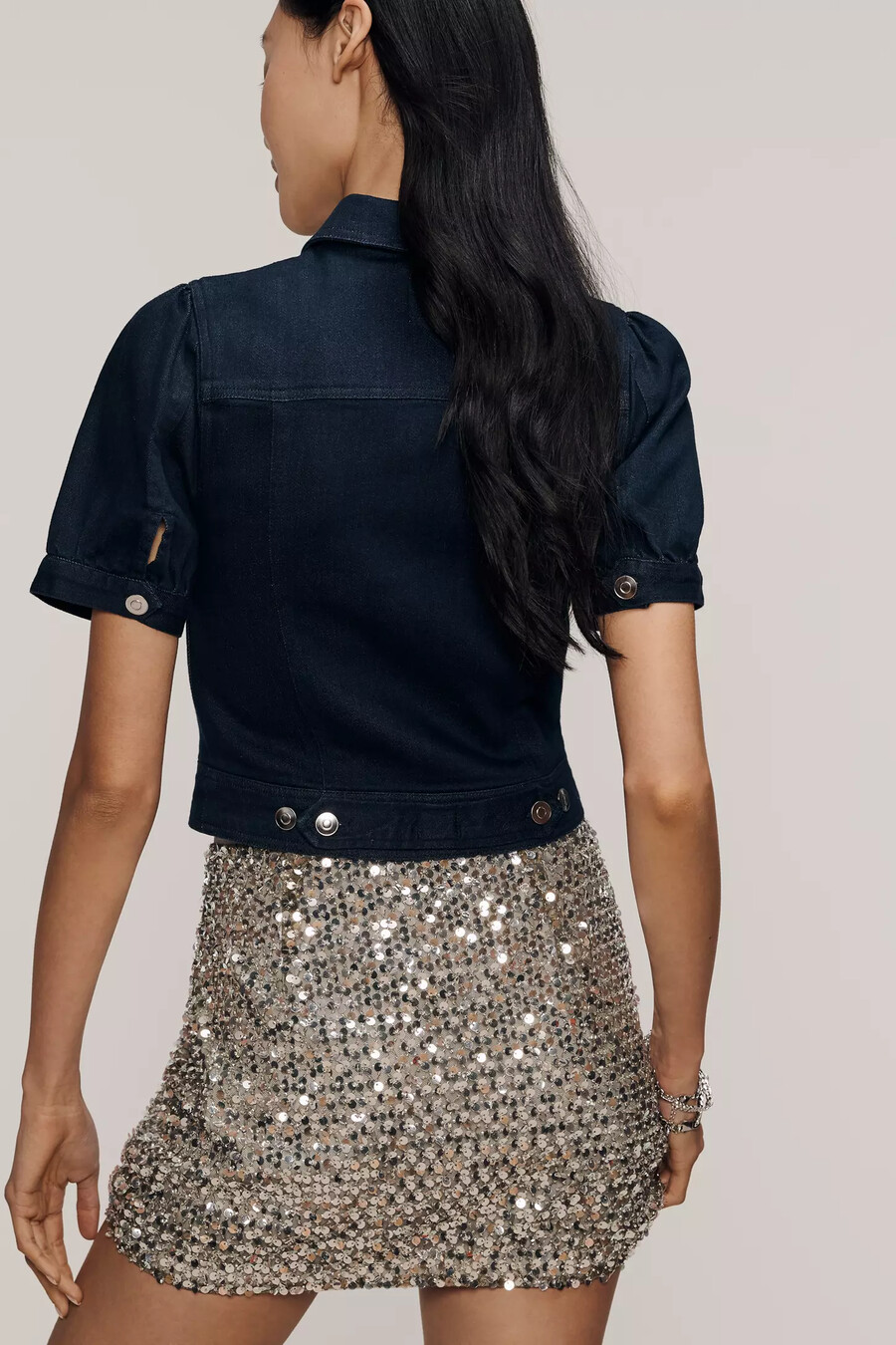 maeve crop puff-sleeve denim jacket