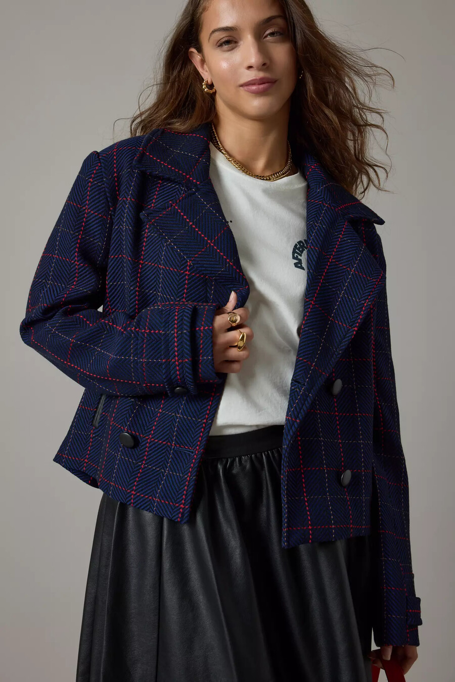 maeve x merrick white plaid crop blazer