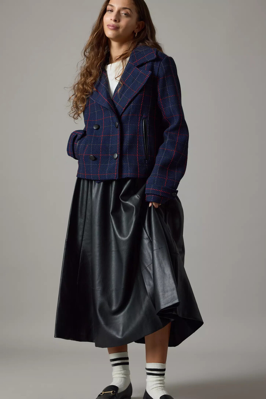 maeve x merrick white plaid crop blazer