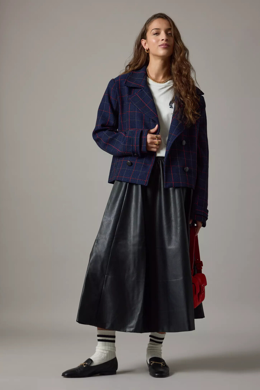 maeve x merrick white plaid crop blazer