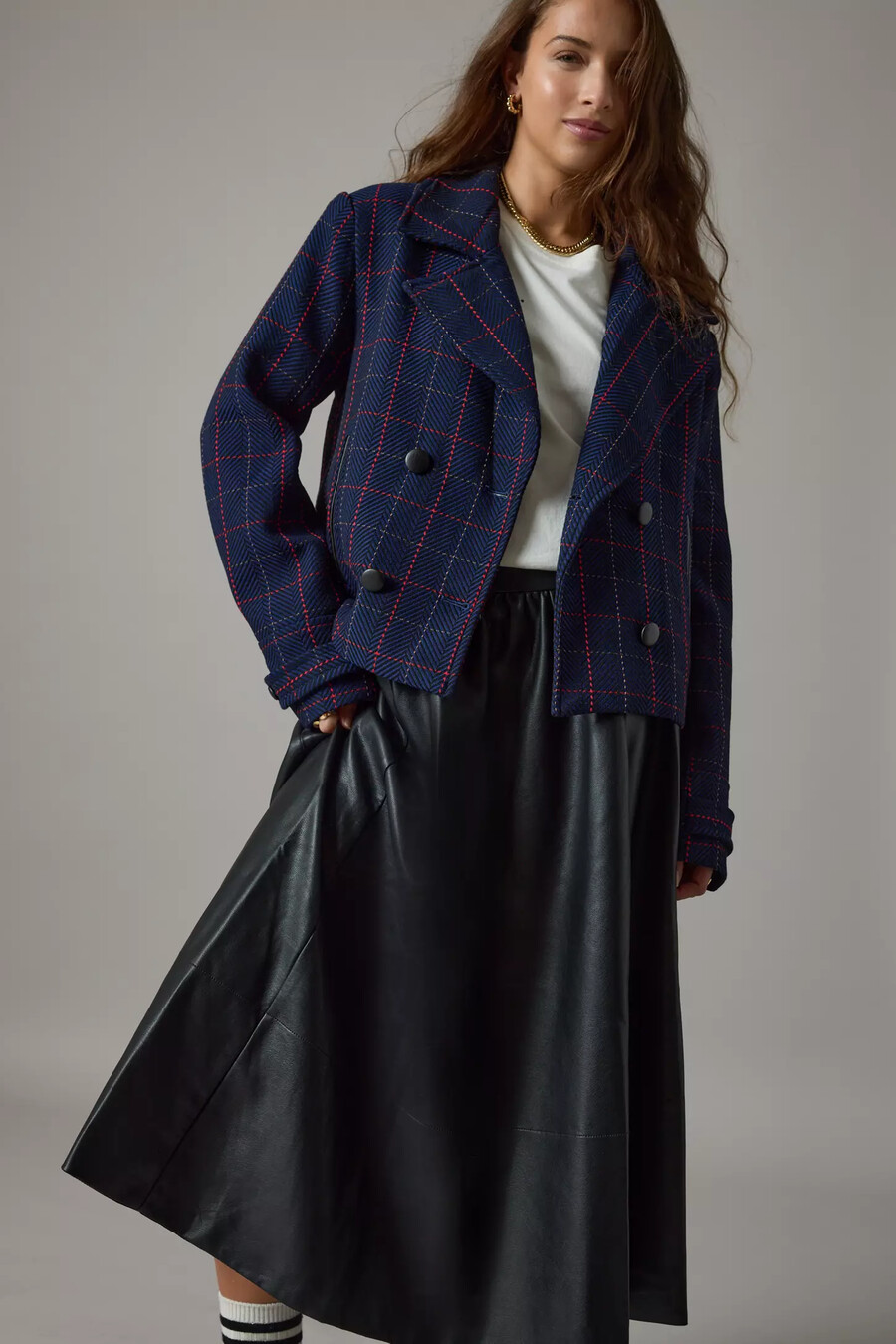 maeve x merrick white plaid crop blazer