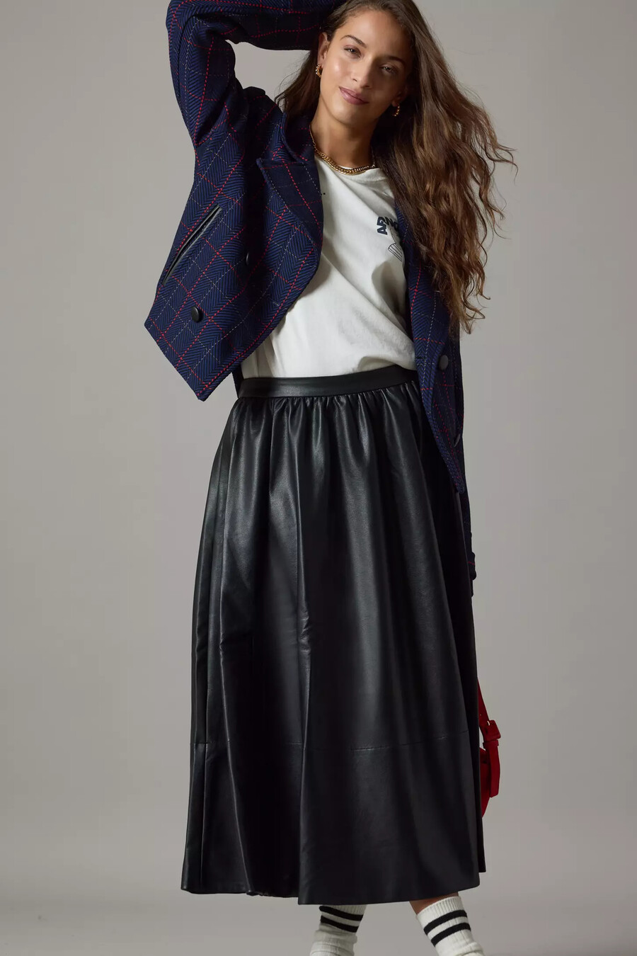 maeve x merrick white plaid crop blazer