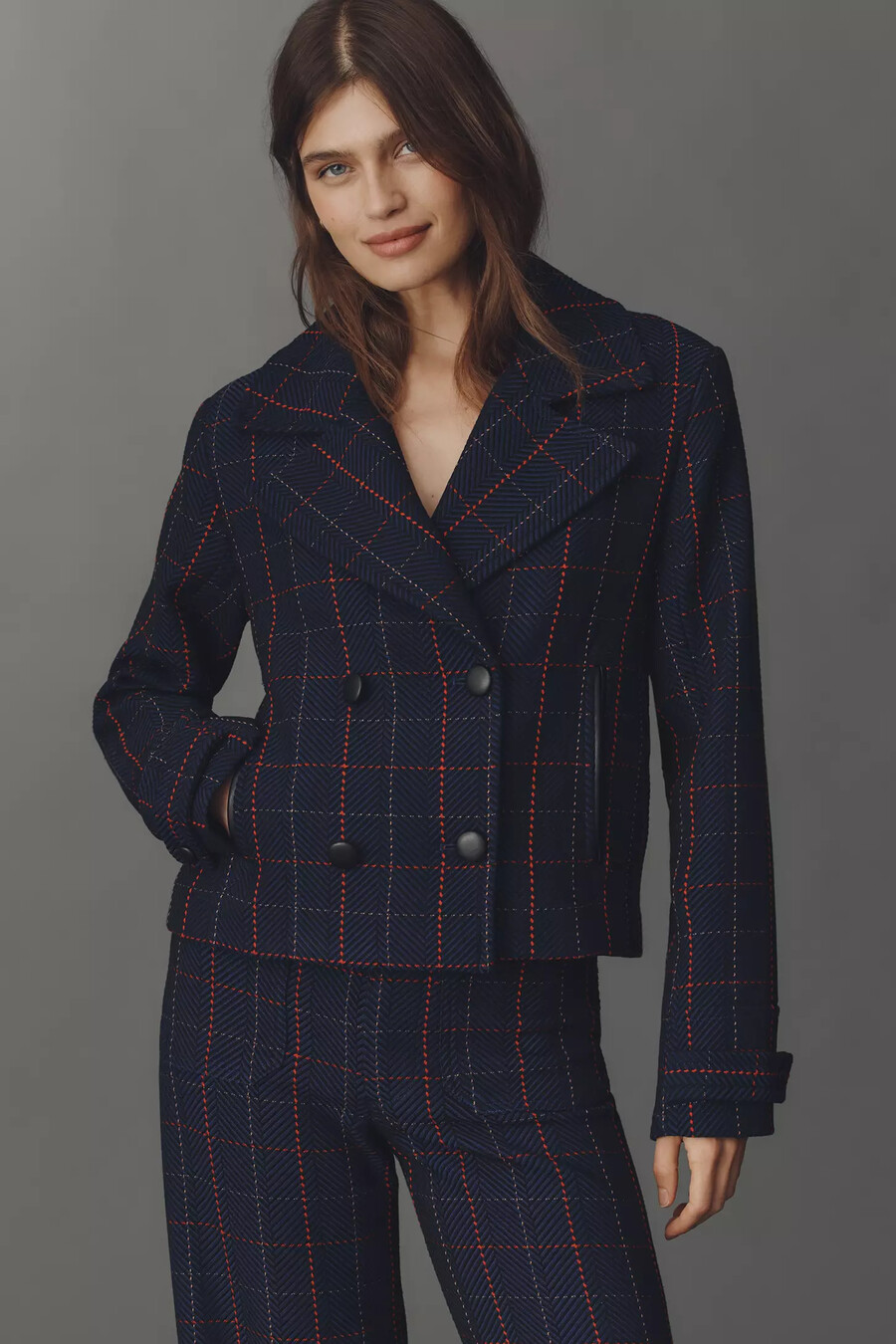 maeve x merrick white plaid crop blazer