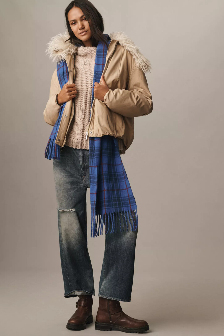 pilcro faux-fur collar bomber jacket