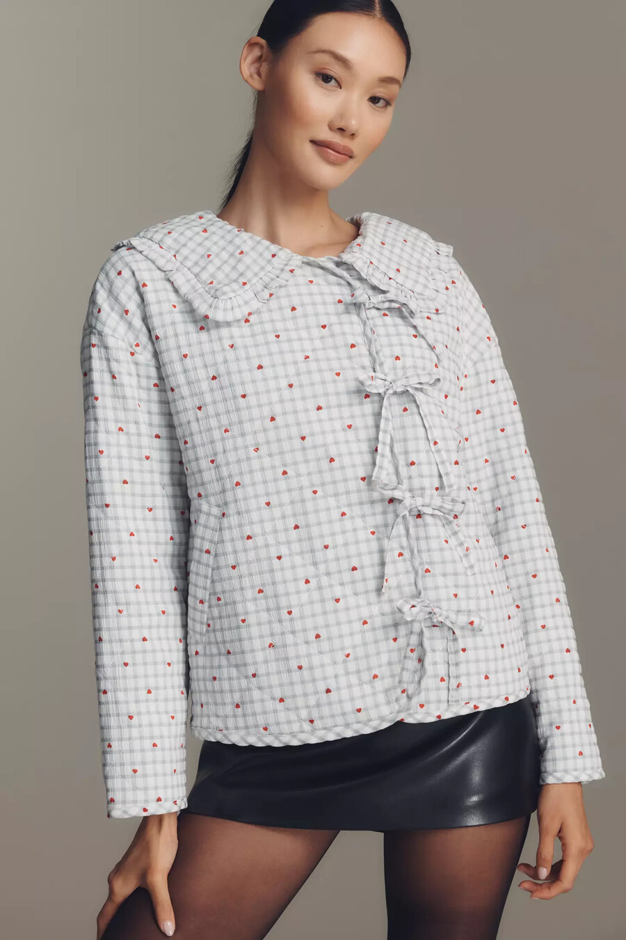 the hazel heart print quilted jacket by maeve