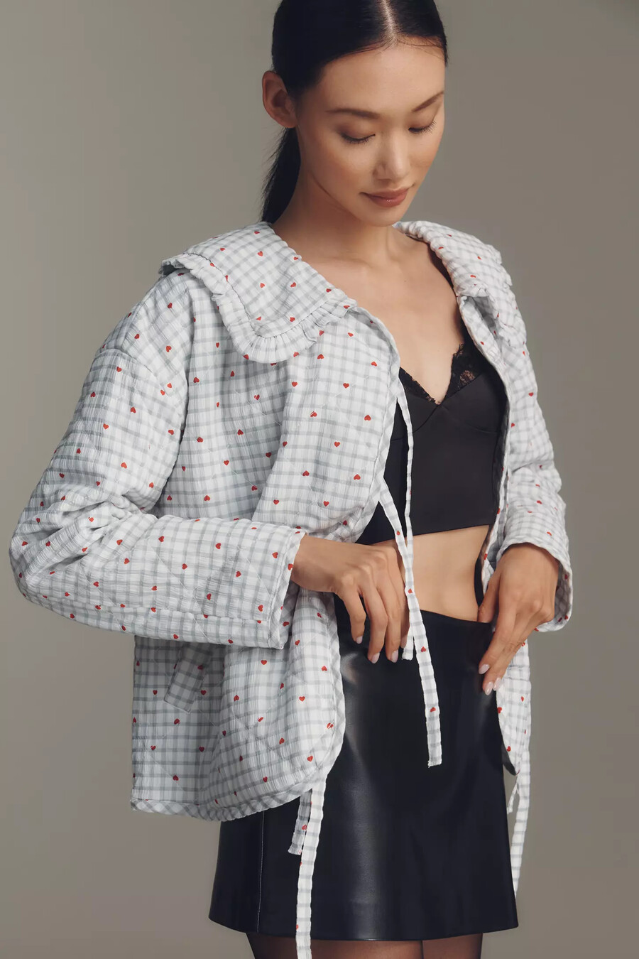 the hazel heart print quilted jacket by maeve