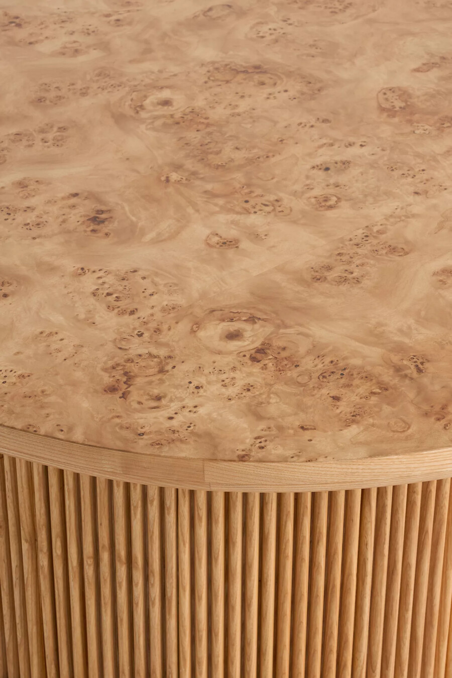 scout burl wood fluted coffee table