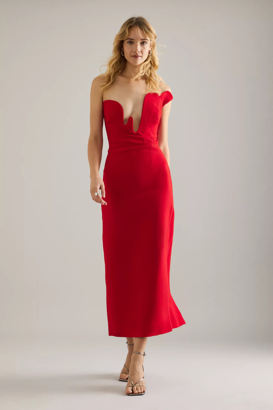 bardot rosalyn strapless plunge midi dress