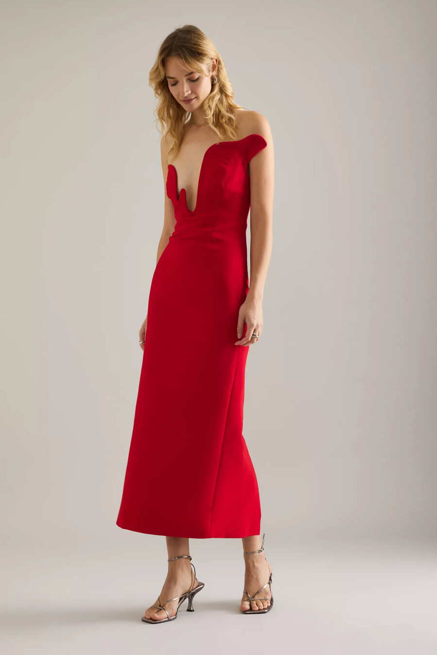 bardot rosalyn strapless plunge midi dress