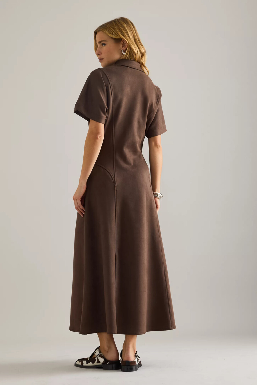 exquise raina short-sleeve midi shirt dress
