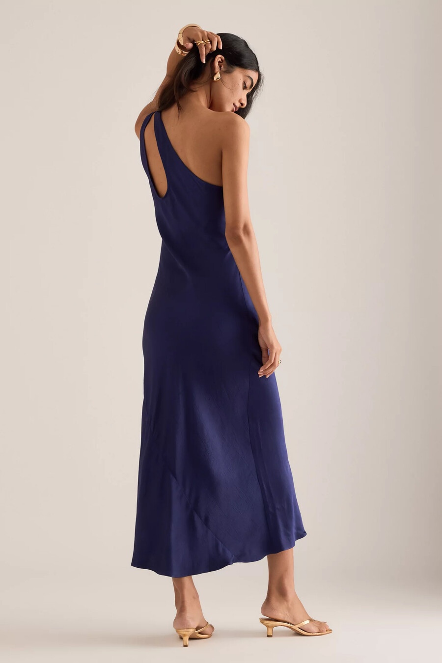 the lily one-shoulder hardware satin midi slip dress
