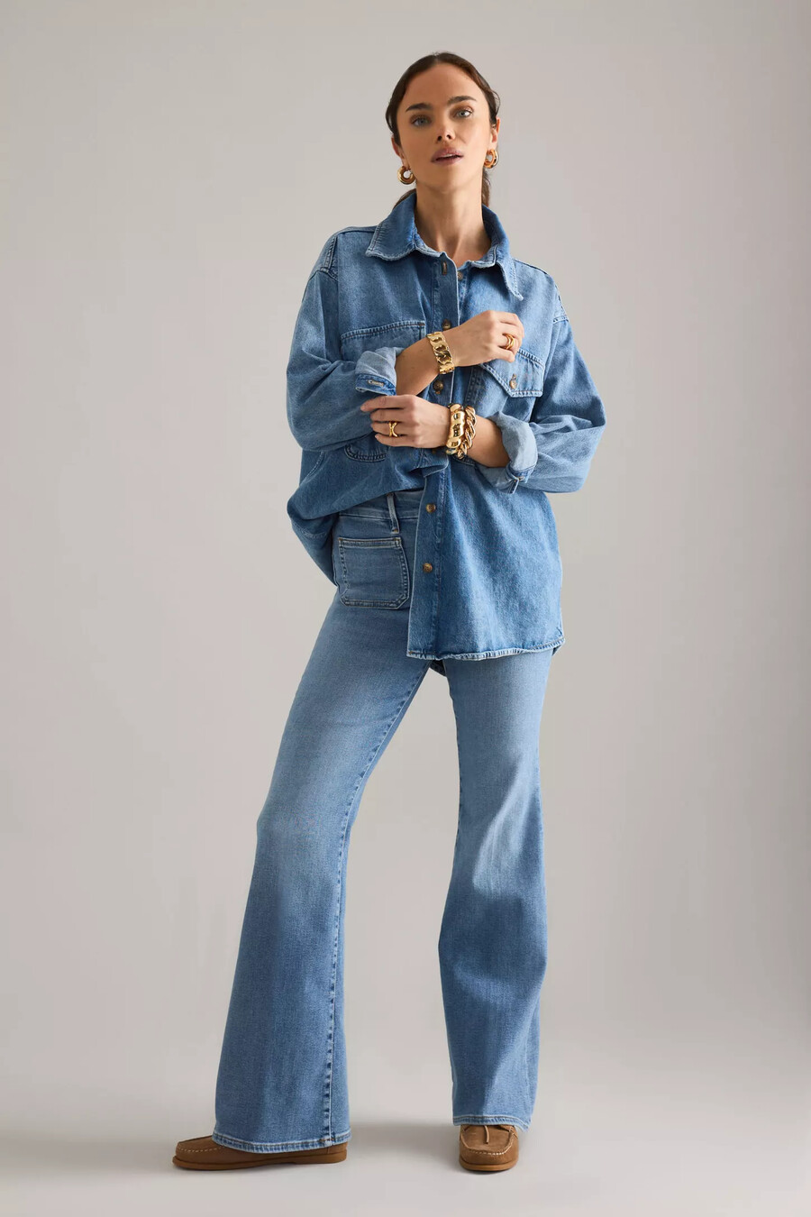 good american good legs patch pocket flare jeans