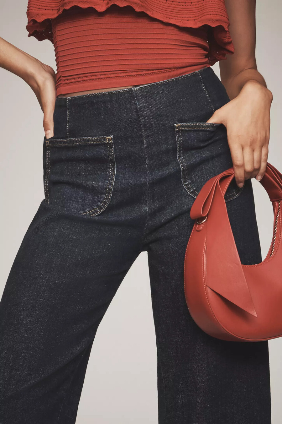 the colette denim ruffled cropped wide-leg jeans by maeve