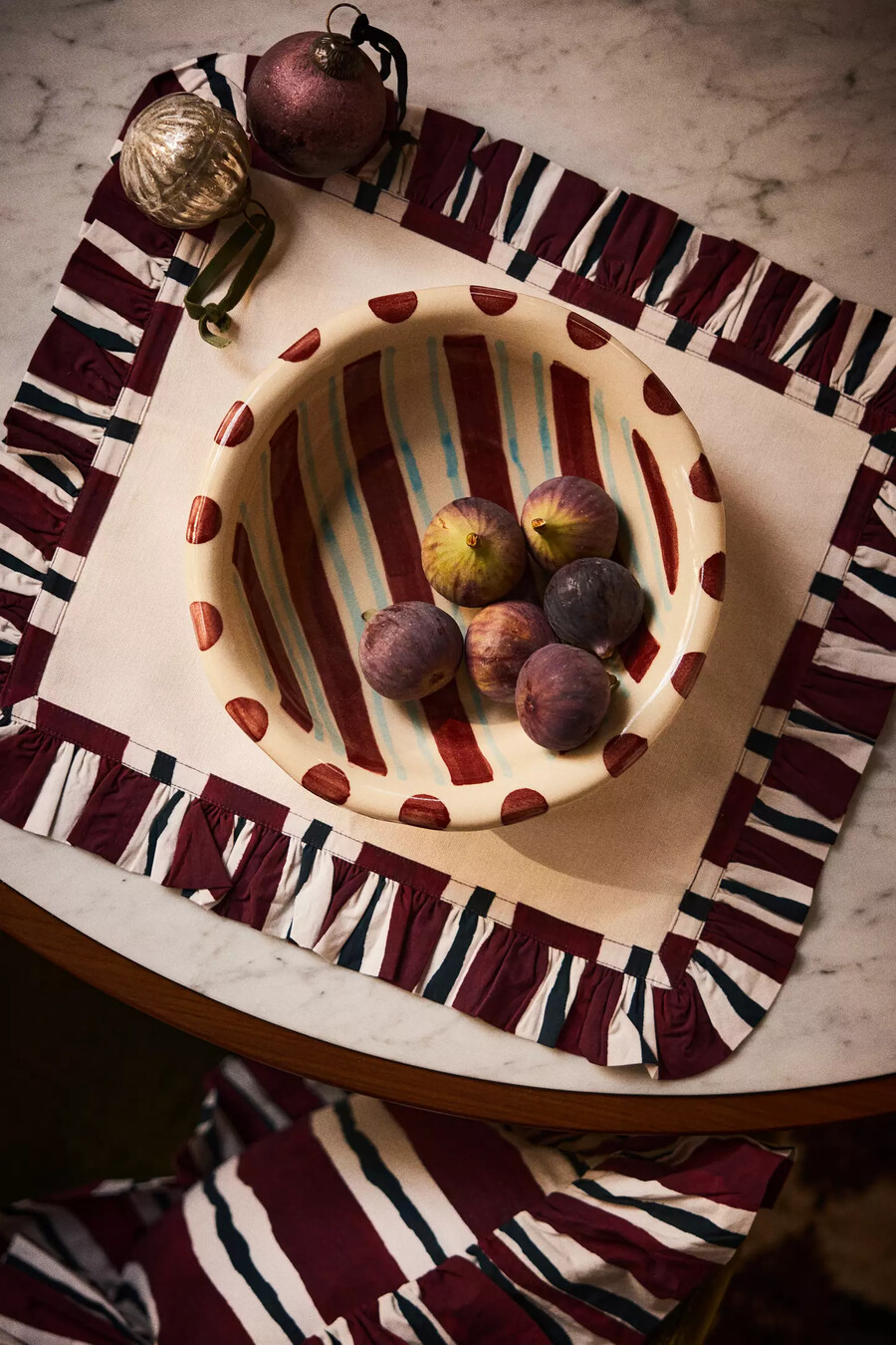 damson madder handpainted stripe spot serving bowl