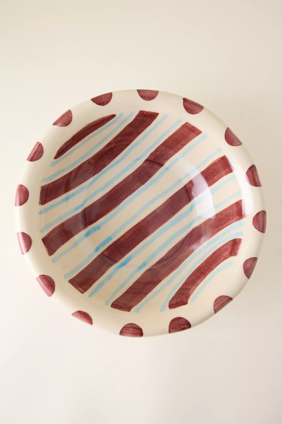 damson madder handpainted stripe spot serving bowl