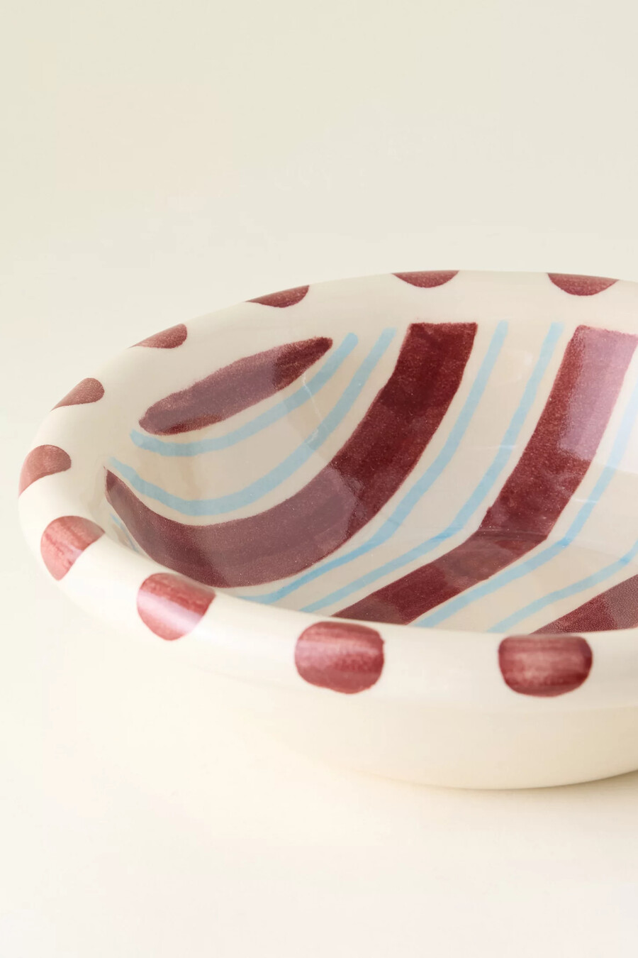 damson madder handpainted stripe spot serving bowl