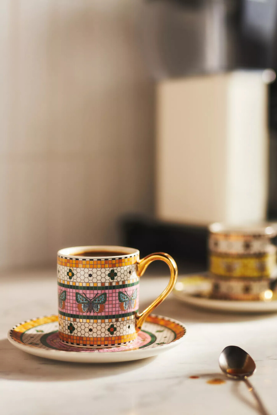 the bistro tile stoneware espresso cup saucer garden edition