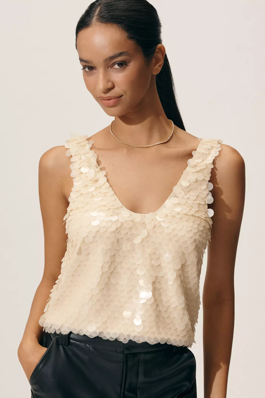 lyrebird scoop-neck paillette tank top