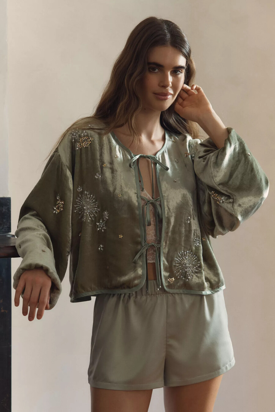 lyrebird beaded velvet cropped jacket
