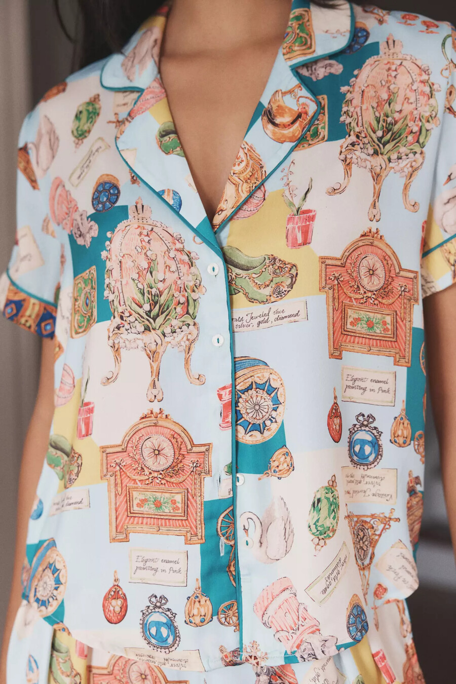 lyrebird short-sleeve silky printed pyjama top