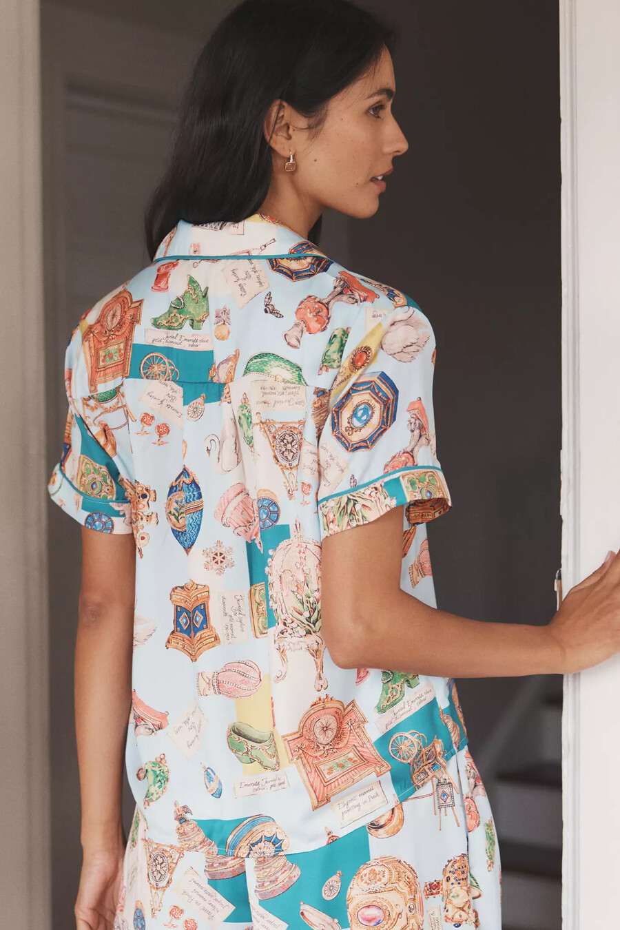lyrebird short-sleeve silky printed pyjama top