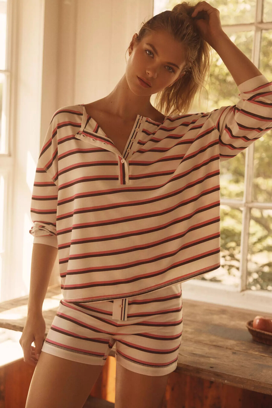 the briar long-sleeve slouchy henley top by lyrebird