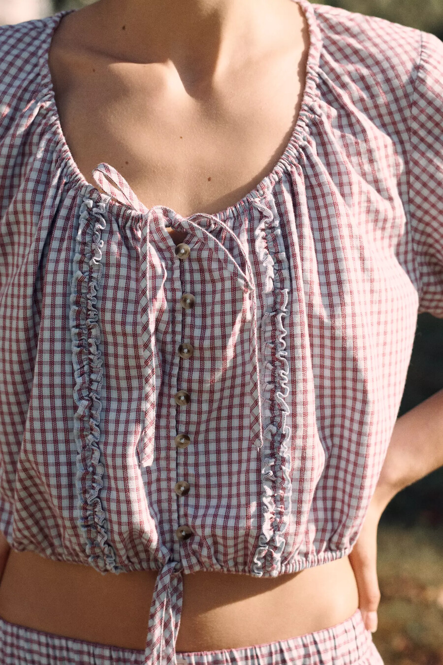 lyrebird short-sleeve flannel buttondown crop top