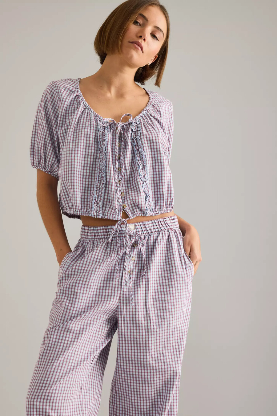 lyrebird short-sleeve flannel buttondown crop top