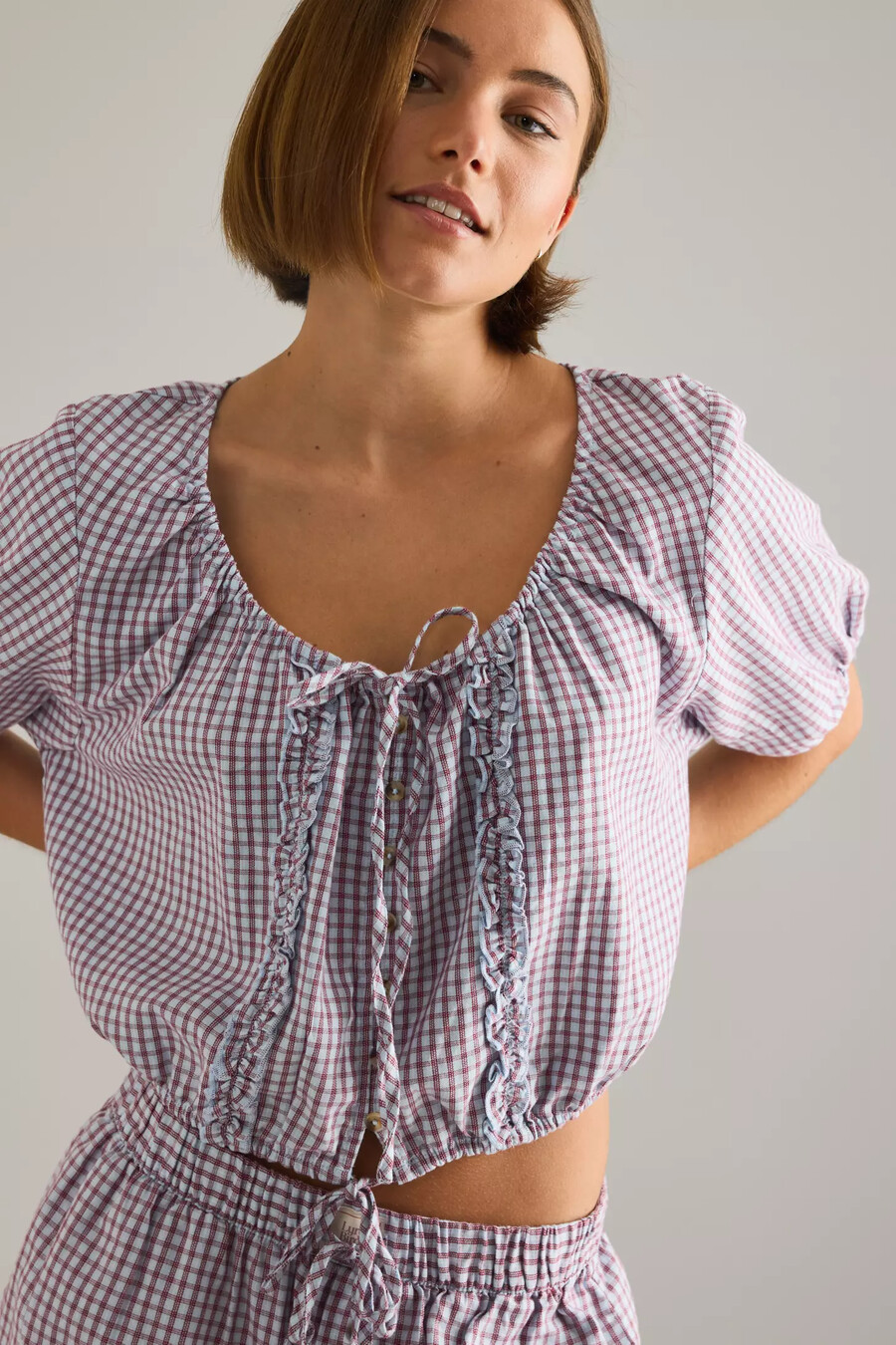 lyrebird short-sleeve flannel buttondown crop top