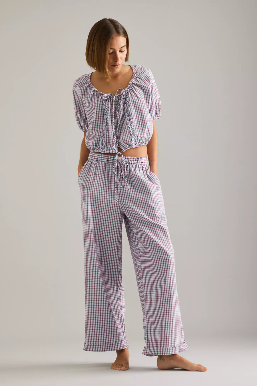lyrebird short-sleeve flannel buttondown crop top