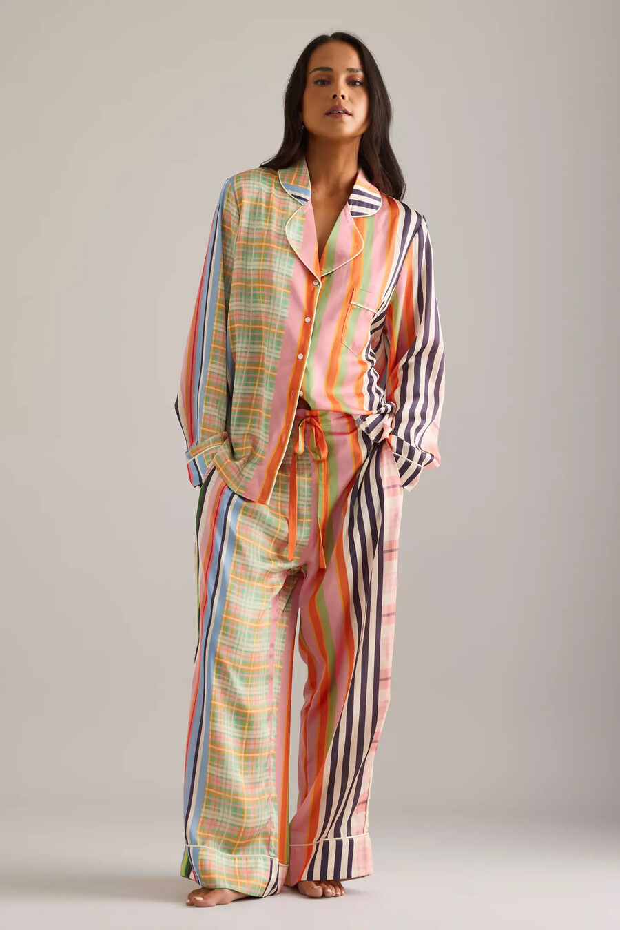karen mabon check stripe long pyjama set