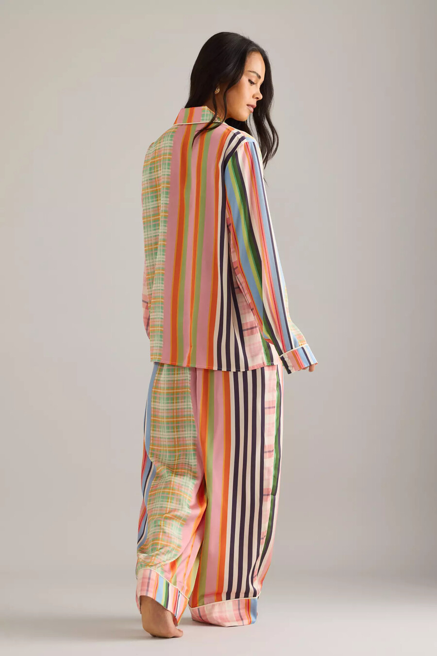 karen mabon check stripe long pyjama set
