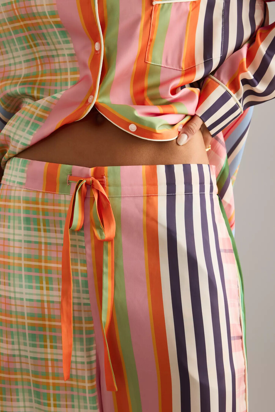 karen mabon check stripe long pyjama set