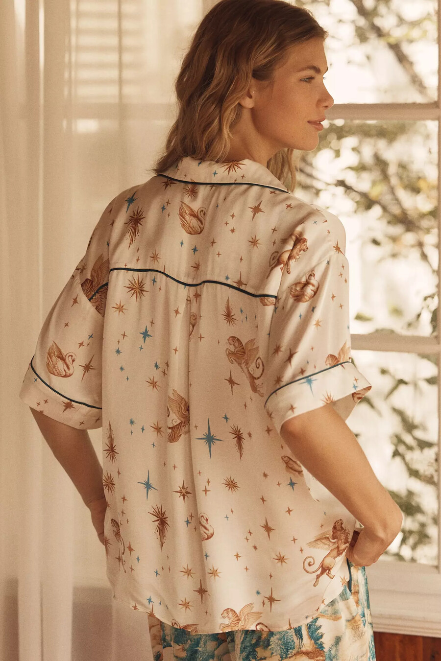 lyrebird silky kimono-sleeve pyjama top