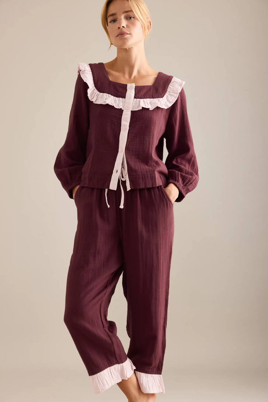 tbco long ruffle cotton pyjama set