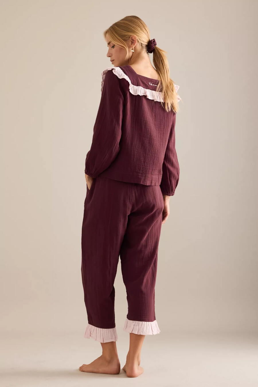 tbco long ruffle cotton pyjama set