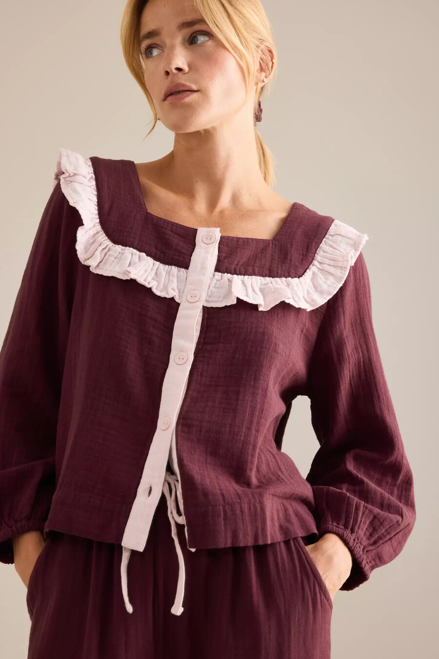 tbco long ruffle cotton pyjama set